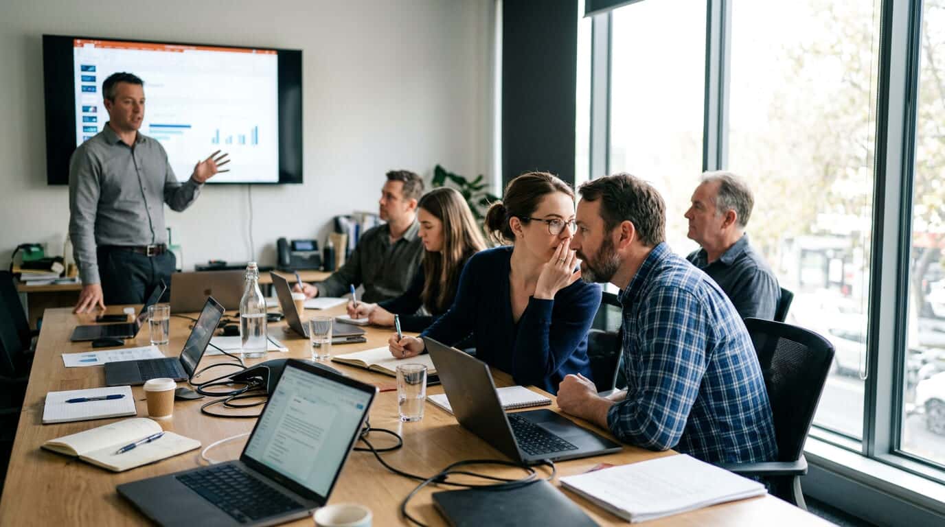 Consultants in a strategy session around a boardroom table